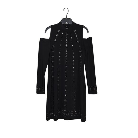 WHBM Womens Cold Shoulder Shift Dress Studded Beads Cocktail Sz Small Mock Neck - Picture 10 of 12